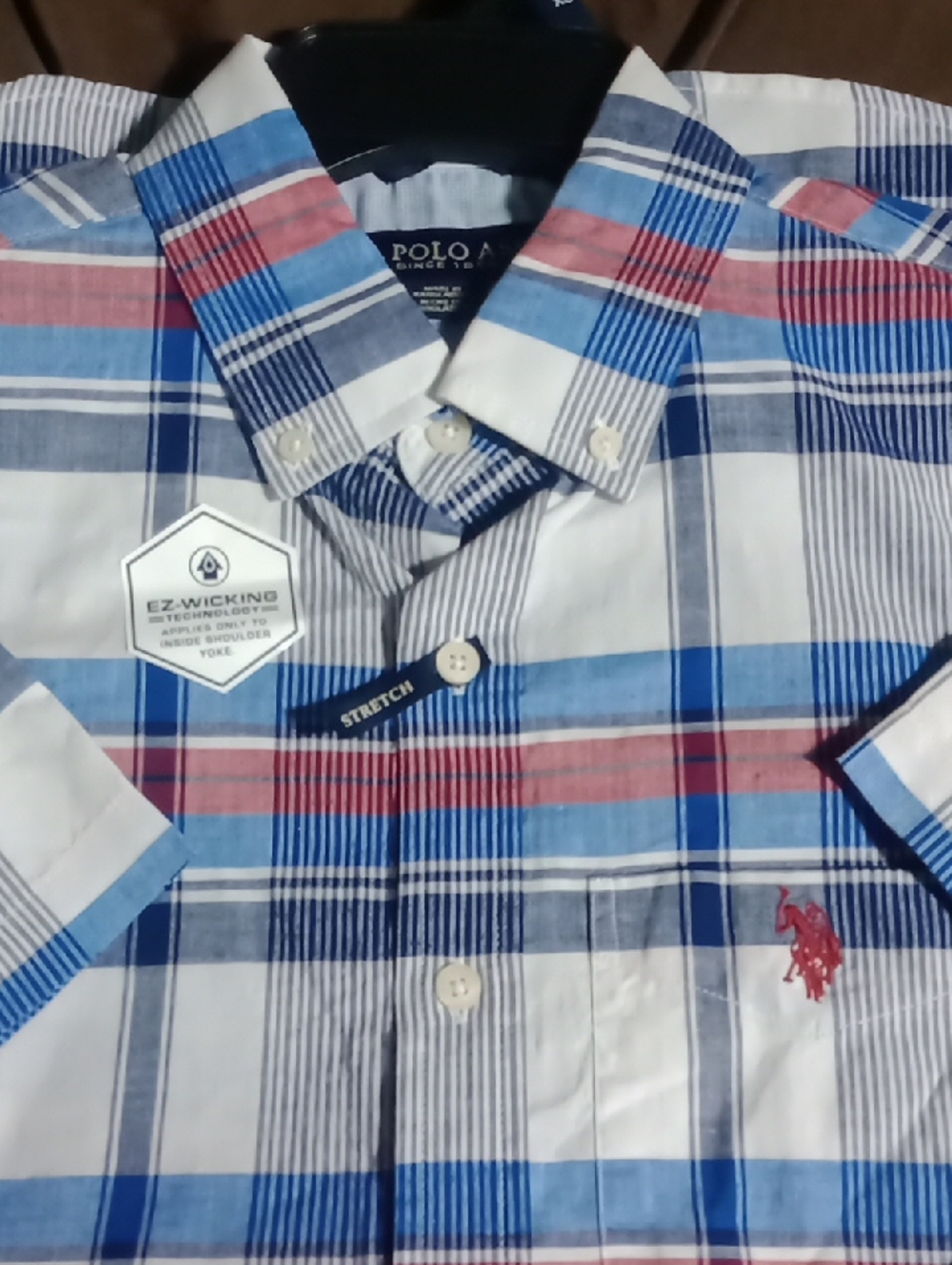 Polo by Ralph Lauren Blue, Red & White Plaid Short-Sleeve Button-Down Shirt